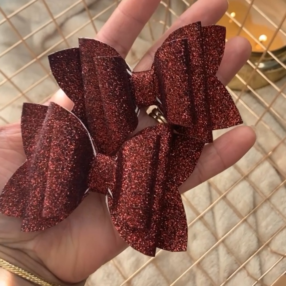 Set of 2 Glitter bow clip, Christmas hair bow, glitter vinyl bow